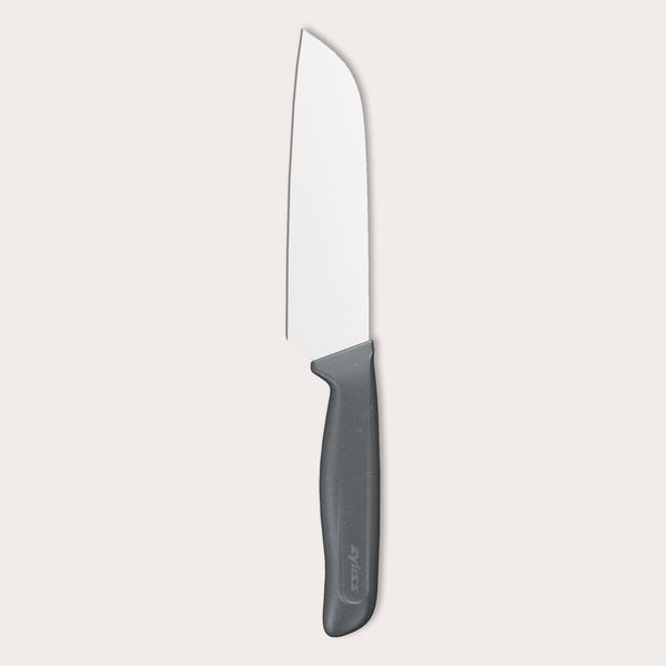The Zyliss Santoku Knife 15cm / 6 features a shiny silver blade and ergonomic handle, shown on a plain light background—a sustainable choice for any modern kitchen. 