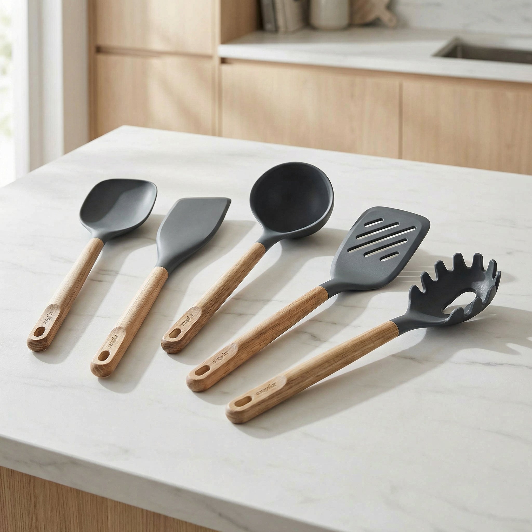 5-Pieces Oak Wood Utensils