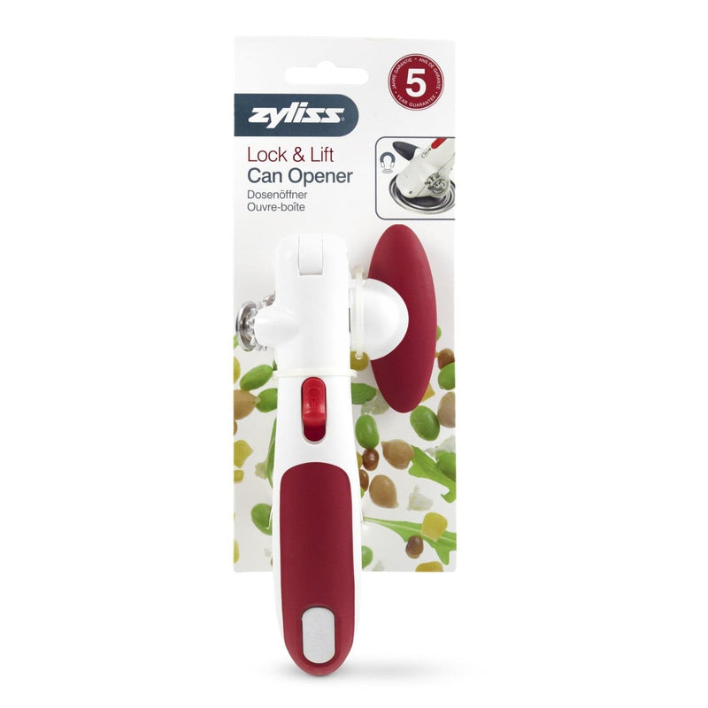 Zyliss Lock N' Lift Manual Can Opener with Lid Lifter Magnet, Red
