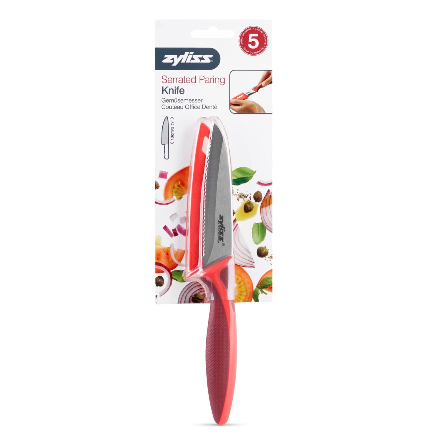 ZYLISS Serrated Paring Knife, 4-Inch Stainless Steel Blade, Red